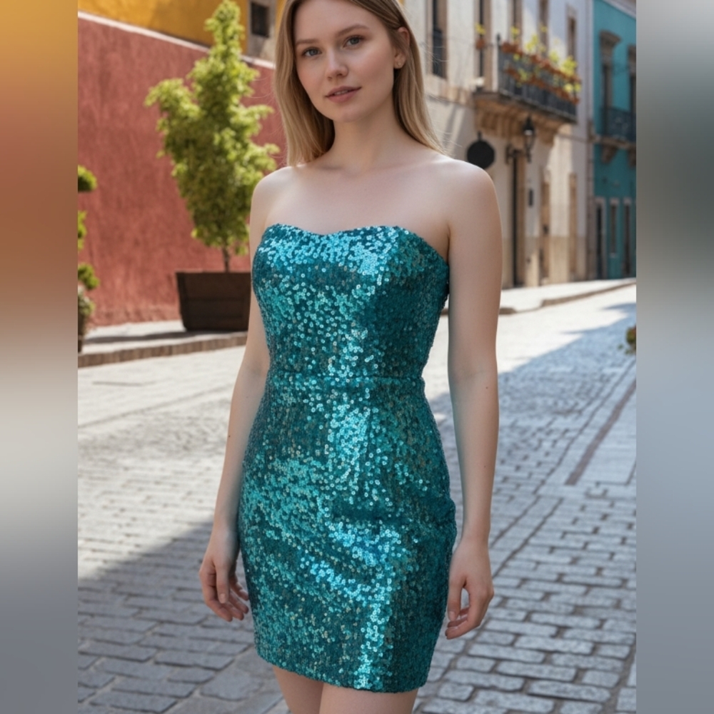 CITY TRIANGLES Sequin Strapless Dress SIZE LARGE